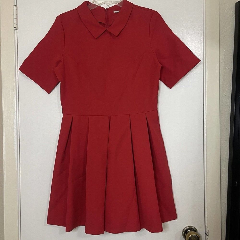 NWT FRNCH Paris Red pleated romper short sleeve mini dress size US large